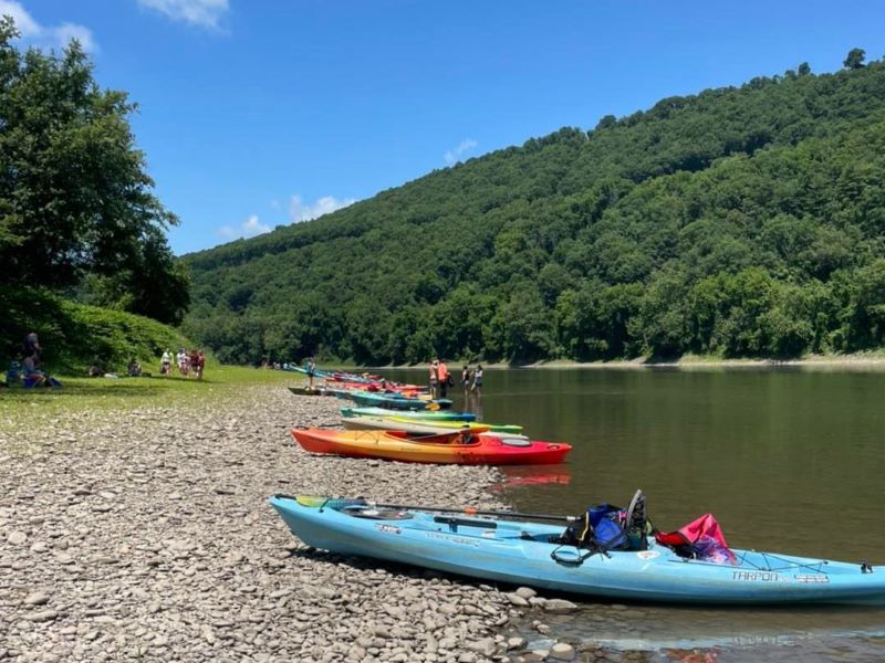 Kayaks on the shore of the Susquehanna River