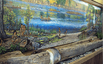 The dugout canoe and mural at the CTHS local museum