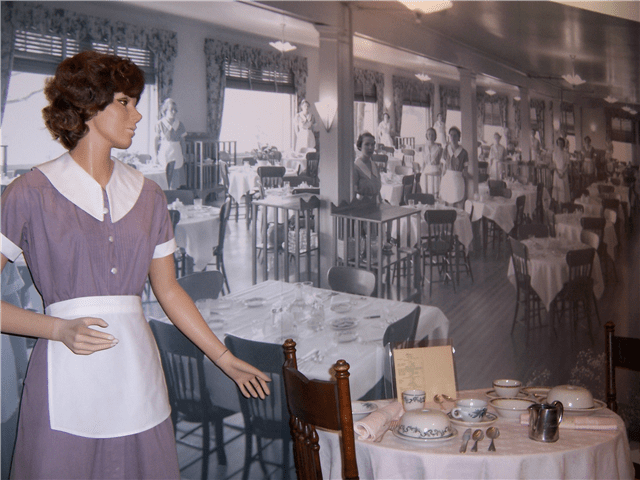 Picture of a manikin waitress at Eagles Mere Museum.
