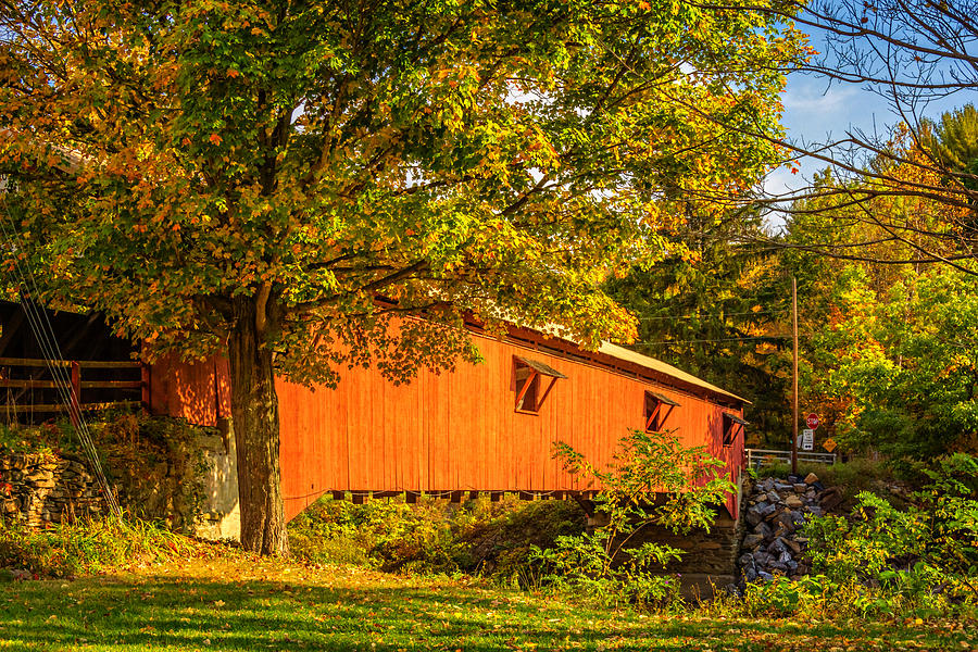 Forksville Covered Bridge with fall foliage