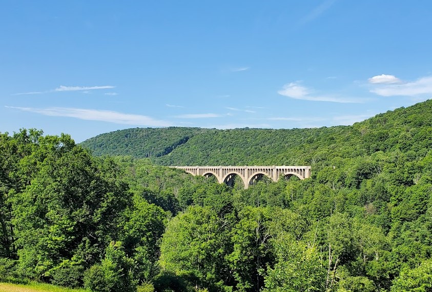 An overview of the Martins Creek Viaduct, a concrete railroad bridge