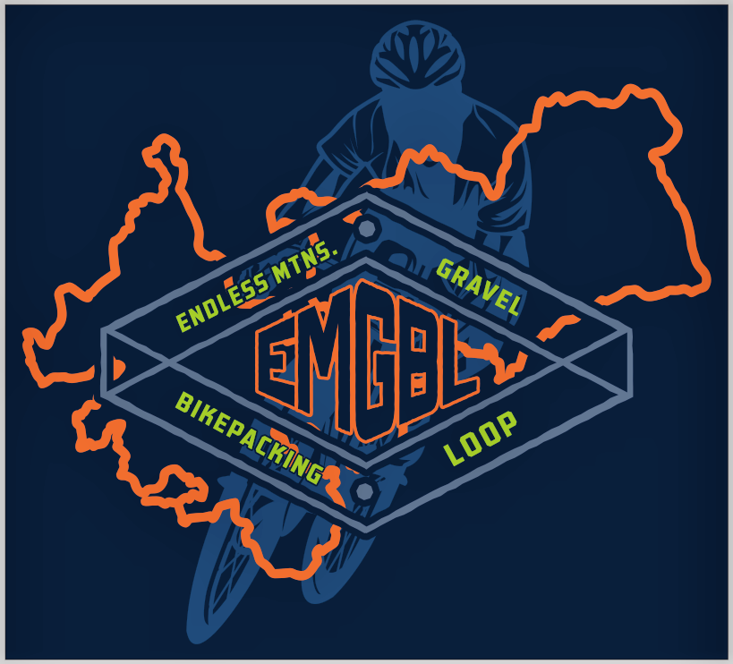 The EMGBL logo featuring a cyclist and an outline of the route