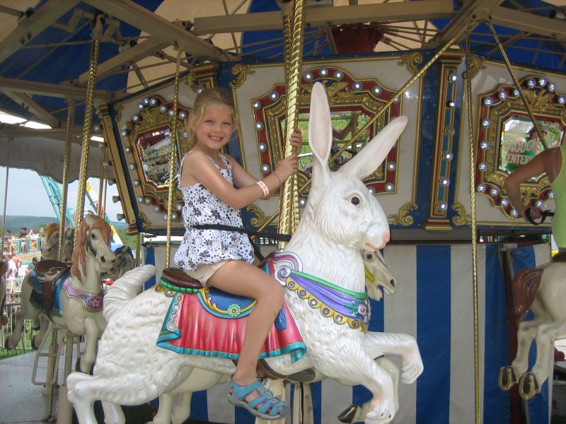 A girl rides a carousel at the Wyoming County Fair