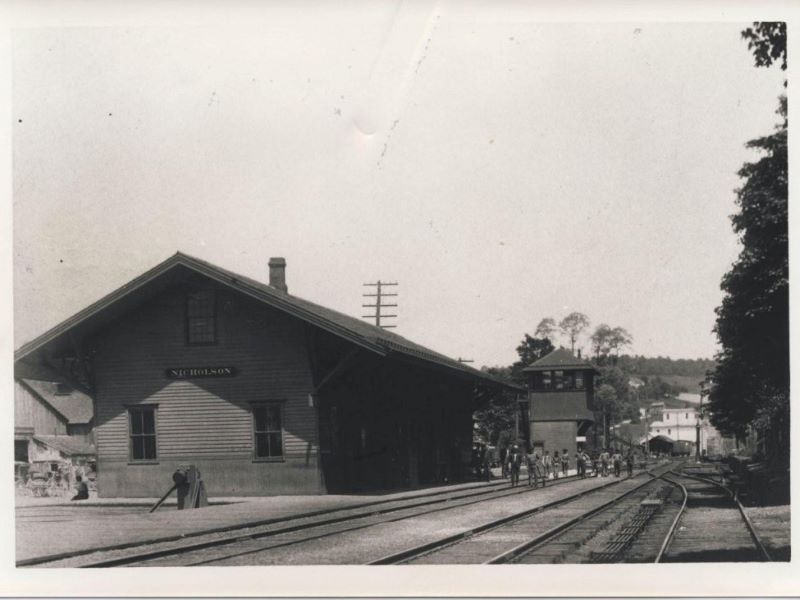 A black-and-white photo of the Nicholson Train Station