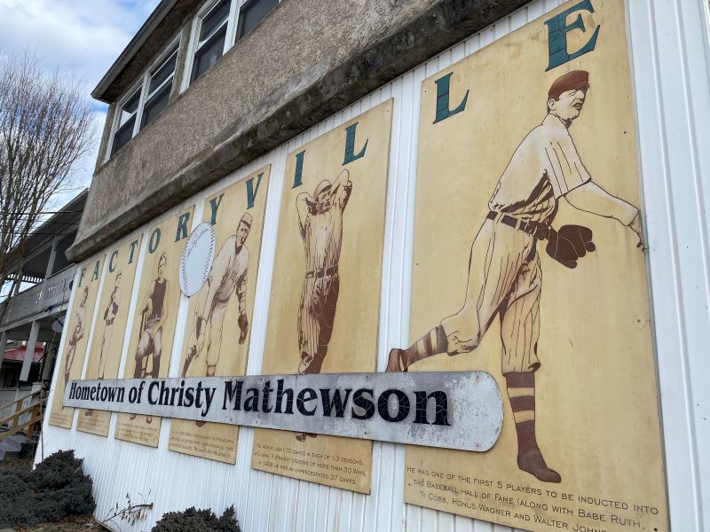 Mural with images of baseball player Christy Mathewson