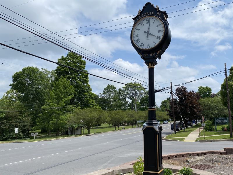 Town clock on Main Street in Laporte